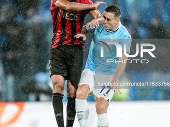 Ali Abdi of OGC Nice and Adam Marusic of SS Lazio jump for the ball during the UEFA Europa League 2024/25 League Phase MD2 match between SS...