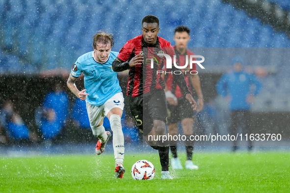 Youssoufa Moukoko of OGC Nice during the UEFA Europa League 2024/25 League Phase MD2 match between SS Lazio and OGC Nice at Stadio Olimpico...