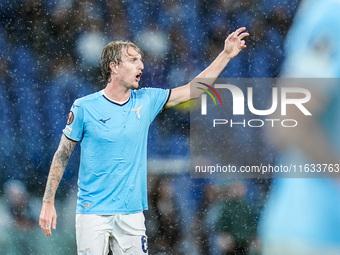 Nicolo' Rovella of SS Lazio yells during the UEFA Europa League 2024/25 League Phase MD2 match between SS Lazio and OGC Nice at Stadio Olimp...