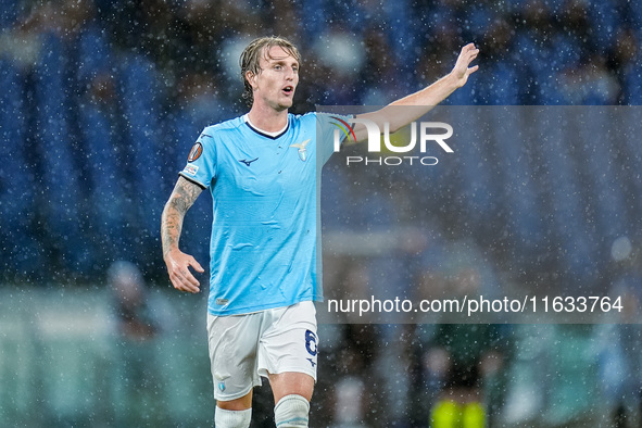 Nicolo' Rovella of SS Lazio gestures during the UEFA Europa League 2024/25 League Phase MD2 match between SS Lazio and OGC Nice at Stadio Ol...