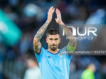 Mattia Zaccagni of SS Lazio applauds his supporters during the UEFA Europa League 2024/25 League Phase MD2 match between SS Lazio and OGC Ni...