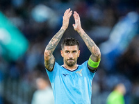 Mattia Zaccagni of SS Lazio applauds his supporters during the UEFA Europa League 2024/25 League Phase MD2 match between SS Lazio and OGC Ni...