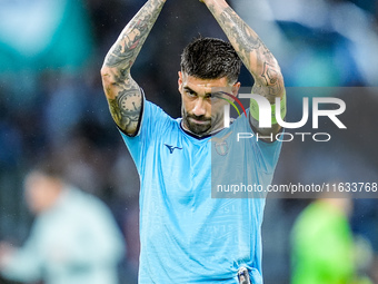 Mattia Zaccagni of SS Lazio applauds his supporters during the UEFA Europa League 2024/25 League Phase MD2 match between SS Lazio and OGC Ni...