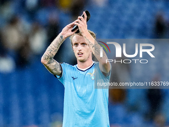 Nicolo' Rovella of SS Lazio applauds his supporters during the UEFA Europa League 2024/25 League Phase MD2 match between SS Lazio and OGC Ni...