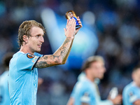 Nicolo' Rovella of SS Lazio applauds his supporters during the UEFA Europa League 2024/25 League Phase MD2 match between SS Lazio and OGC Ni...