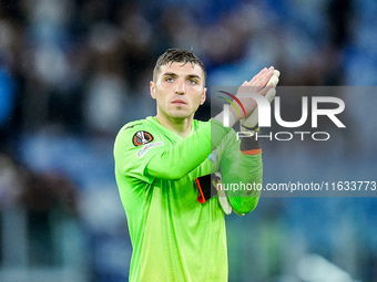 Christos Mandas of SS Lazio applauds during the UEFA Europa League 2024/25 League Phase MD2 match between SS Lazio and OGC Nice at Stadio Ol...