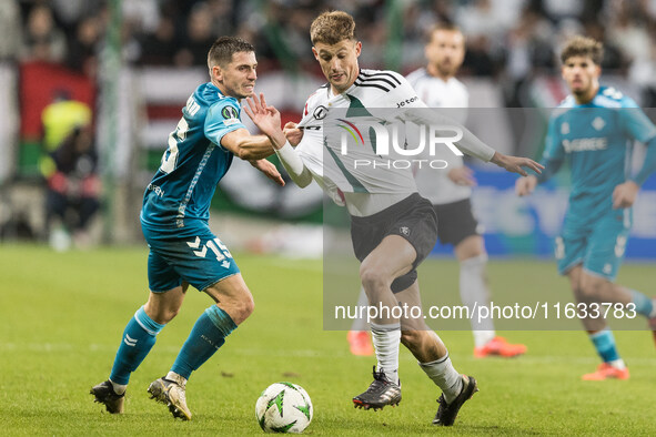 Romain Perraud , Mark Gual  during UEFA Conference League match Legia Warsaw vs Real Betis in Warsaw Poland on 3 October 2024. 