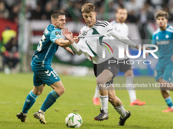 Romain Perraud , Mark Gual  during UEFA Conference League match Legia Warsaw vs Real Betis in Warsaw Poland on 3 October 2024. (