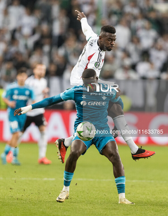 Nobel Mendy , Jean - Pierre Nsame  during UEFA Conference League match Legia Warsaw vs Real Betis in Warsaw Poland on 3 October 2024. 