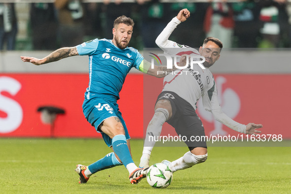 Aitor Ruibal , Luquinhas  during UEFA Conference League match Legia Warsaw vs Real Betis in Warsaw Poland on 3 October 2024. 