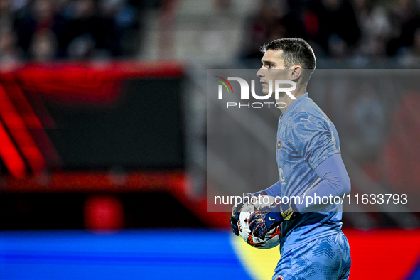 Fenerbahce goalkeeper Dominik Livakovic participates in the match between Twente and Fenerbahce at the Grolsch Veste for the UEFA Europa Lea...