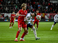 FC Twente midfielder Michel Vlap and Fenerbahce midfielder Sebastian Szymanski play during the match between Twente and Fenerbahce at the Gr...