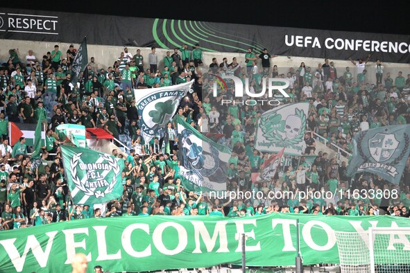 Omonoia FC fans are seen before the game in Nicosia, Cyprus, on October 3, 2024. Omonoia FC plays against Vikingur Reykjavik at GSP Stadium...