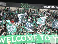 Omonoia FC fans are seen before the game in Nicosia, Cyprus, on October 3, 2024. Omonoia FC plays against Vikingur Reykjavik at GSP Stadium...