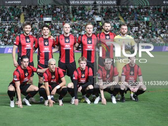 The Vikingur Reykjavik team is seen before the game in Nicosia, Cyprus, on October 3, 2024. Omonoia FC plays against Vikingur Reykjavik at G...