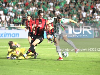 FILIP HELANDER of Omonoia FC tries to shoot the ball in Nicosia, Cyprus, on October 3, 2024. Omonoia FC plays against Vikingur Reykjavik at...