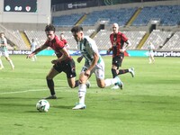 LOIZOS LOIZOU of Omonoia FC attacks with the ball in Nicosia, Cyprus, on October 3, 2024. Omonoia FC plays against Vikingur Reykjavik at GSP...