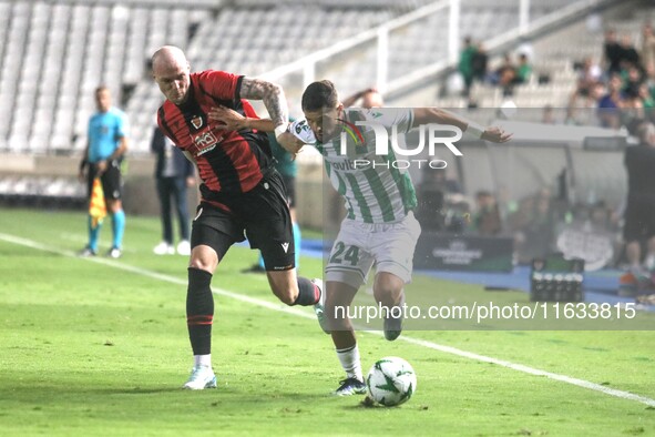 AMINE KHAMMAS of Omonoia FC attacks with the ball in Nicosia, Cyprus, on October 3, 2024. Omonoia FC plays against Vikingur Reykjavik at GSP...