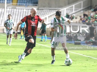 AMINE KHAMMAS of Omonoia FC attacks with the ball in Nicosia, Cyprus, on October 3, 2024. Omonoia FC plays against Vikingur Reykjavik at GSP...