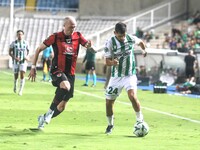 AMINE KHAMMAS of Omonoia FC attacks with the ball in Nicosia, Cyprus, on October 3, 2024. Omonoia FC plays against Vikingur Reykjavik at GSP...