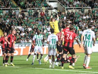 INGVAR JONSSON of Vikingur Reykjavik grabs the ball in the air in Nicosia, Cyprus, on October 3, 2024. Omonoia FC plays against Vikingur Rey...