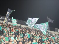 Omonoia FC fans celebrate their first goal in Nicosia, Cyprus, on October 3, 2024. Omonoia FC plays against Vikingur Reykjavik at GSP Stadiu...