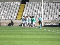 Omonoia FC players celebrate their first goal in Nicosia, Cyprus, on October 3, 2024. Omonoia FC plays against Vikingur Reykjavik at GSP Sta...