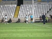 ALIOUM SAIDOU of Omonoia FC celebrates the third goal for Omonoia FC in Nicosia, Cyprus, on October 3, 2024. Omonoia FC plays against Viking...