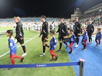 The teams enter the stadium in Nicosia, Cyprus, on October 3, 2024. Omonoia FC plays against Vikingur Reykjavik at GSP Stadium for the Leagu...