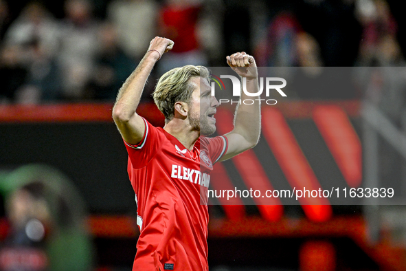 FC Twente midfielder Michel Vlap celebrates the 1-0 goal during the match between Twente and Fenerbahce at the Grolsch Veste for the UEFA Eu...