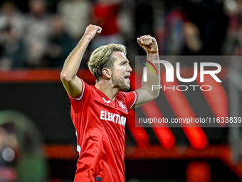 FC Twente midfielder Michel Vlap celebrates the 1-0 goal during the match between Twente and Fenerbahce at the Grolsch Veste for the UEFA Eu...