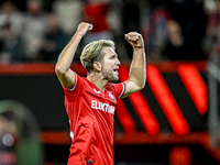 FC Twente midfielder Michel Vlap celebrates the 1-0 goal during the match between Twente and Fenerbahce at the Grolsch Veste for the UEFA Eu...