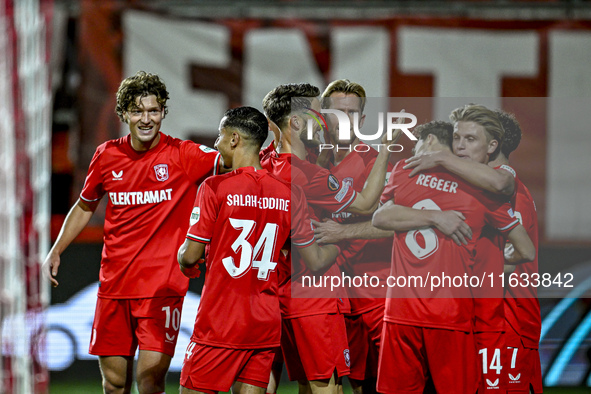 Players of FC Twente celebrate the goal by FC Twente midfielder Michel Vlap, making it 1-0, during the match between Twente and Fenerbahce a...