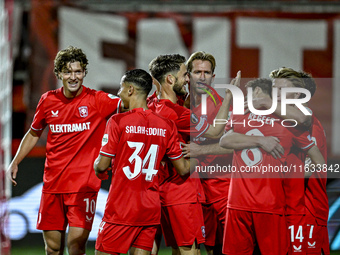 Players of FC Twente celebrate the goal by FC Twente midfielder Michel Vlap, making it 1-0, during the match between Twente and Fenerbahce a...