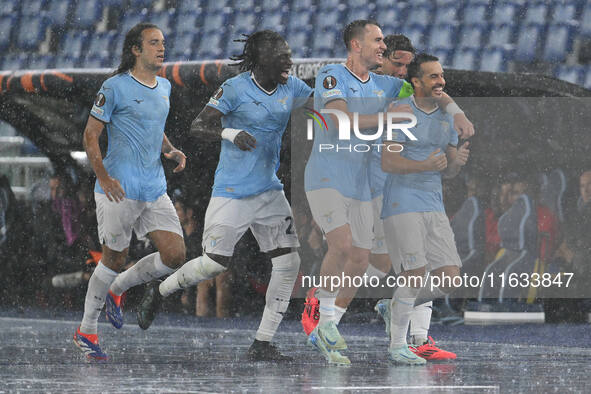 Pedro of S.S. Lazio celebrates after scoring the goal of 1-0 during the UEFA Europa League 2024/25 League Phase MD2 match between S.S. Lazio...