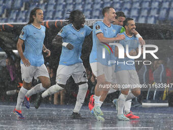 Pedro of S.S. Lazio celebrates after scoring the goal of 1-0 during the UEFA Europa League 2024/25 League Phase MD2 match between S.S. Lazio...