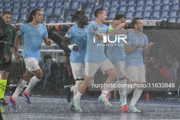 Pedro of S.S. Lazio celebrates after scoring the goal of 1-0 during the UEFA Europa League 2024/25 League Phase MD2 match between S.S. Lazio...