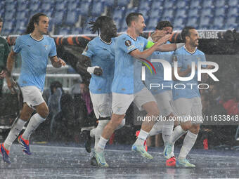 Pedro of S.S. Lazio celebrates after scoring the goal of 1-0 during the UEFA Europa League 2024/25 League Phase MD2 match between S.S. Lazio...