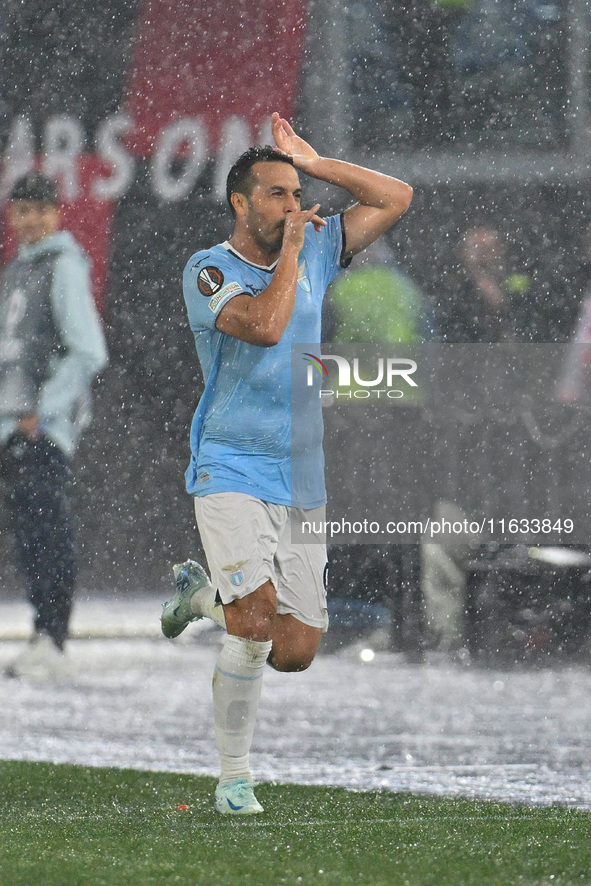 Pedro of S.S. Lazio celebrates after scoring the goal of 1-0 during the UEFA Europa League 2024/25 League Phase MD2 match between S.S. Lazio...