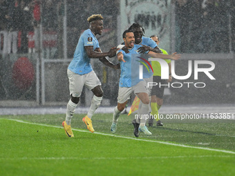 Pedro of S.S. Lazio celebrates after scoring the goal of 1-0 during the UEFA Europa League 2024/25 League Phase MD2 match between S.S. Lazio...