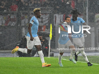 Pedro of S.S. Lazio celebrates after scoring the goal of 1-0 during the UEFA Europa League 2024/25 League Phase MD2 match between S.S. Lazio...