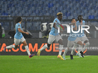 Pedro of S.S. Lazio celebrates after scoring the goal of 1-0 during the UEFA Europa League 2024/25 League Phase MD2 match between S.S. Lazio...