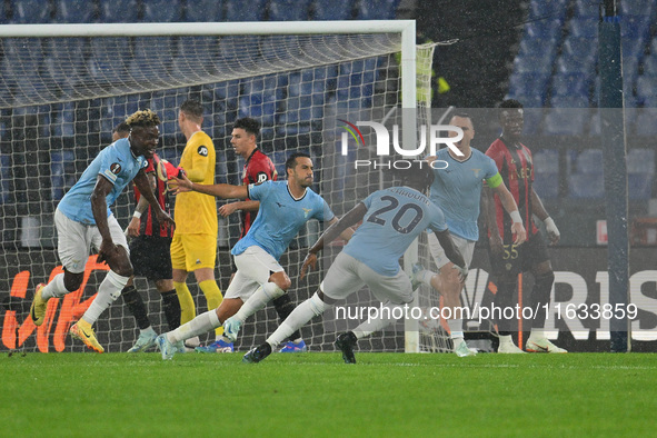 Pedro of S.S. Lazio celebrates after scoring the goal of 1-0 during the UEFA Europa League 2024/25 League Phase MD2 match between S.S. Lazio...