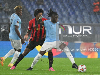 Dante of O.G.C. Nice and Loum Tchaouna of S.S. Lazio are in action during the UEFA Europa League 2024/25 League Phase MD2 match between S.S....