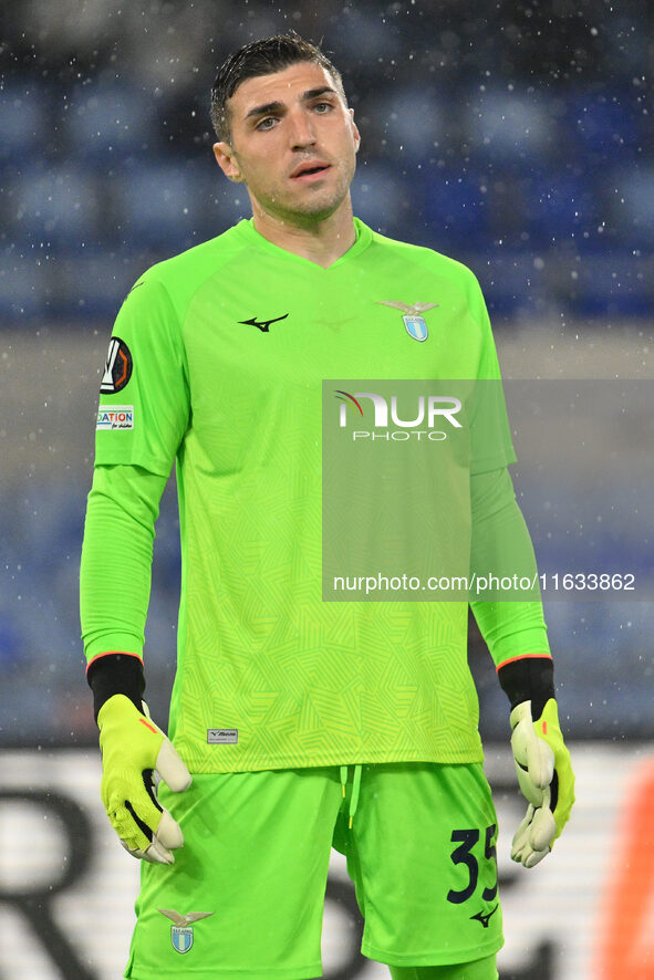 Christos Mandas of S.S. Lazio participates in the UEFA Europa League 2024/25 League Phase MD2 match between S.S. Lazio and O.G.C. Nice at Ol...