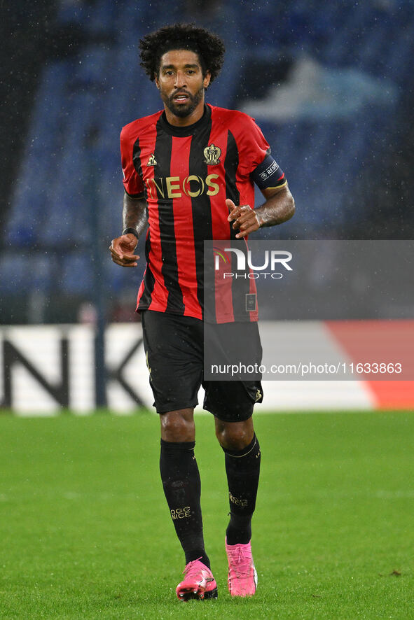 Dante of O.G.C. Nice participates in the UEFA Europa League 2024/25 League Phase MD2 match between S.S. Lazio and O.G.C. Nice at Olympic Sta...