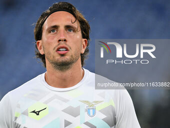 Luca Pellegrini of S.S. Lazio plays during the UEFA Europa League 2024/25 League Phase MD2 match between S.S. Lazio and O.G.C. Nice at Olymp...