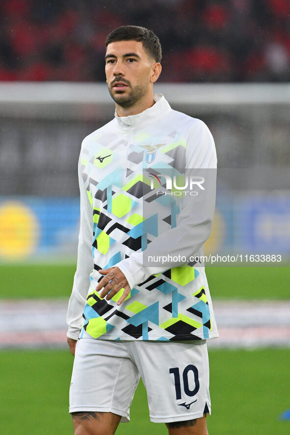 Mattia Zaccagni of S.S. Lazio participates in the UEFA Europa League 2024/25 League Phase MD2 match between S.S. Lazio and O.G.C. Nice at Ol...