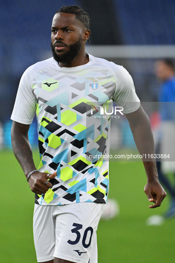 Nuno Tavares of S.S. Lazio participates in the UEFA Europa League 2024/25 League Phase MD2 match between S.S. Lazio and O.G.C. Nice at Olymp...