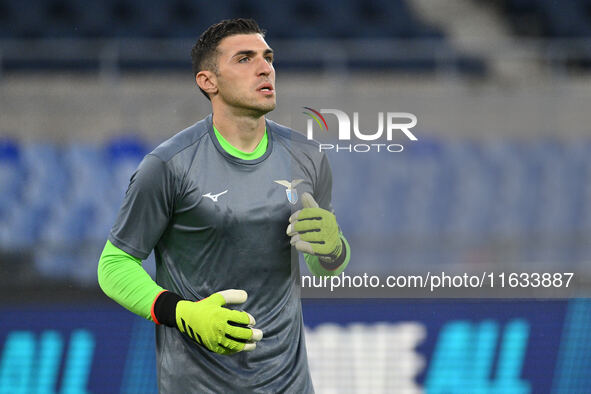 Christos Mandas of S.S. Lazio participates in the UEFA Europa League 2024/25 League Phase MD2 match between S.S. Lazio and O.G.C. Nice at Ol...